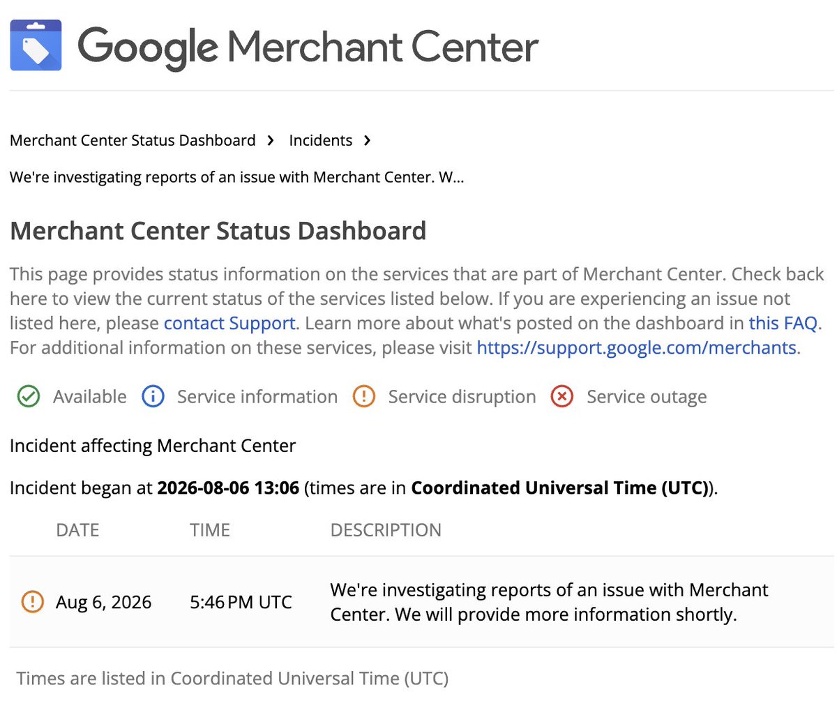 rustybrick's tweet photo. Google Merchant Center issue ongoing https://t.co/J49ggY8Iuy https://t.co/5NrcpRn6pY