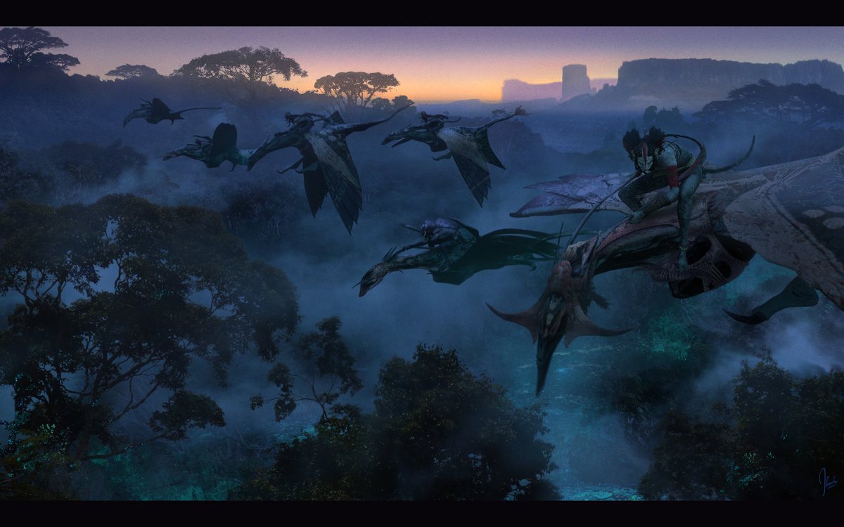 JonathanBach16's tweet photo. “Sullies never quit.” The kids try frantically to evade Varang &amp; her scouts as they do their best to hide after their gondola is downed in a savage aerial firefight. I envisioned this as a quiet moment in the cool predawn air filled with the tension of the kids’ possible https://t.co/qrrfA54Mny