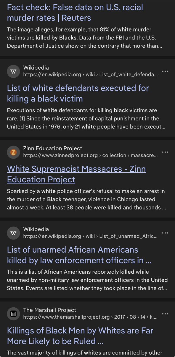 sea_fit's tweet photo. #duckduckgo is biased as hell. This is what the search returned after I asked “ white people killed by black people”.
@DuckDuckGo well??? @libsoftiktok #libsoftiktok  This NEEDS to be shared and duckshit needs to answer for it. https://t.co/voviw4fBdP