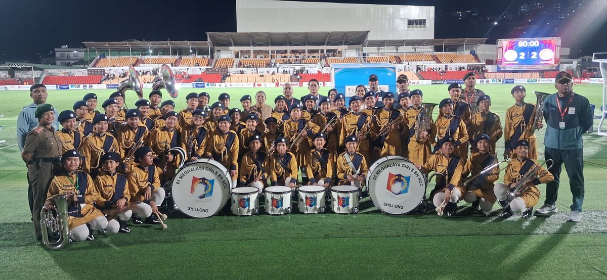 GpShillong's tweet photo. NCC Band + Durand Cup = goosebumps.
NCC Auxilium Girls Band leading the rhythm at Shillong🔥 #DurandCup2026 #NCC  @nccner https://t.co/Y5bmNTjWdA