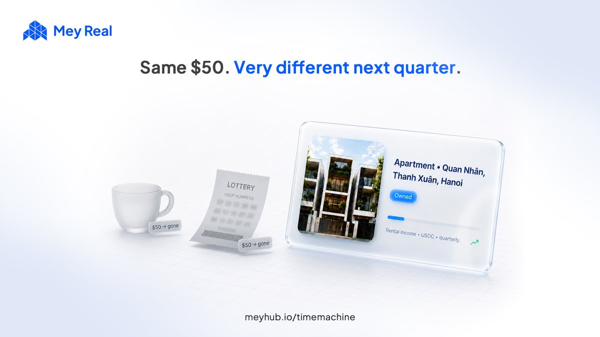 MeyReal_io's tweet photo. you've got $50 and ten minutes. options:   

→ another coffee run  
→ a lottery ticket  
→ a piece of a real hanoi apartment that pays rent   

one of them will still be worth something next quarter. https://t.co/p2UwW0GO38 https://t.co/hkO62CpbUN
