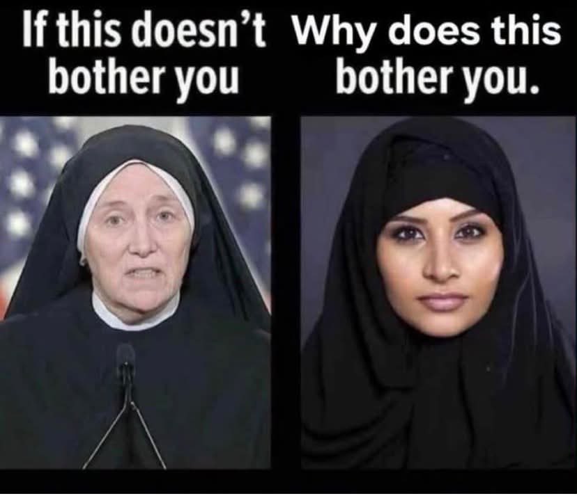 gumseewadaa's tweet photo. The one on the Left does it because she believes in it. The one on the right does it she she doesn’t get her head cut off. See the difference??? https://t.co/nnUytfhJ1x
