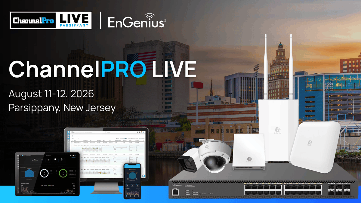 EngeniusTech's tweet photo. 📍 New Jersey MSPs, meet EnGenius at ChannelPRO Live 2026!

Join us Aug. 11–12 in Parsippany to explore Wi-Fi 7 networking, AI-powered surveillance, and solutions built for managed services.

Plan your visit: https://t.co/Ncf67maVWE

#MSP #WiFi7 #ChannelPROLive https://t.co/NjDbGsLEYa