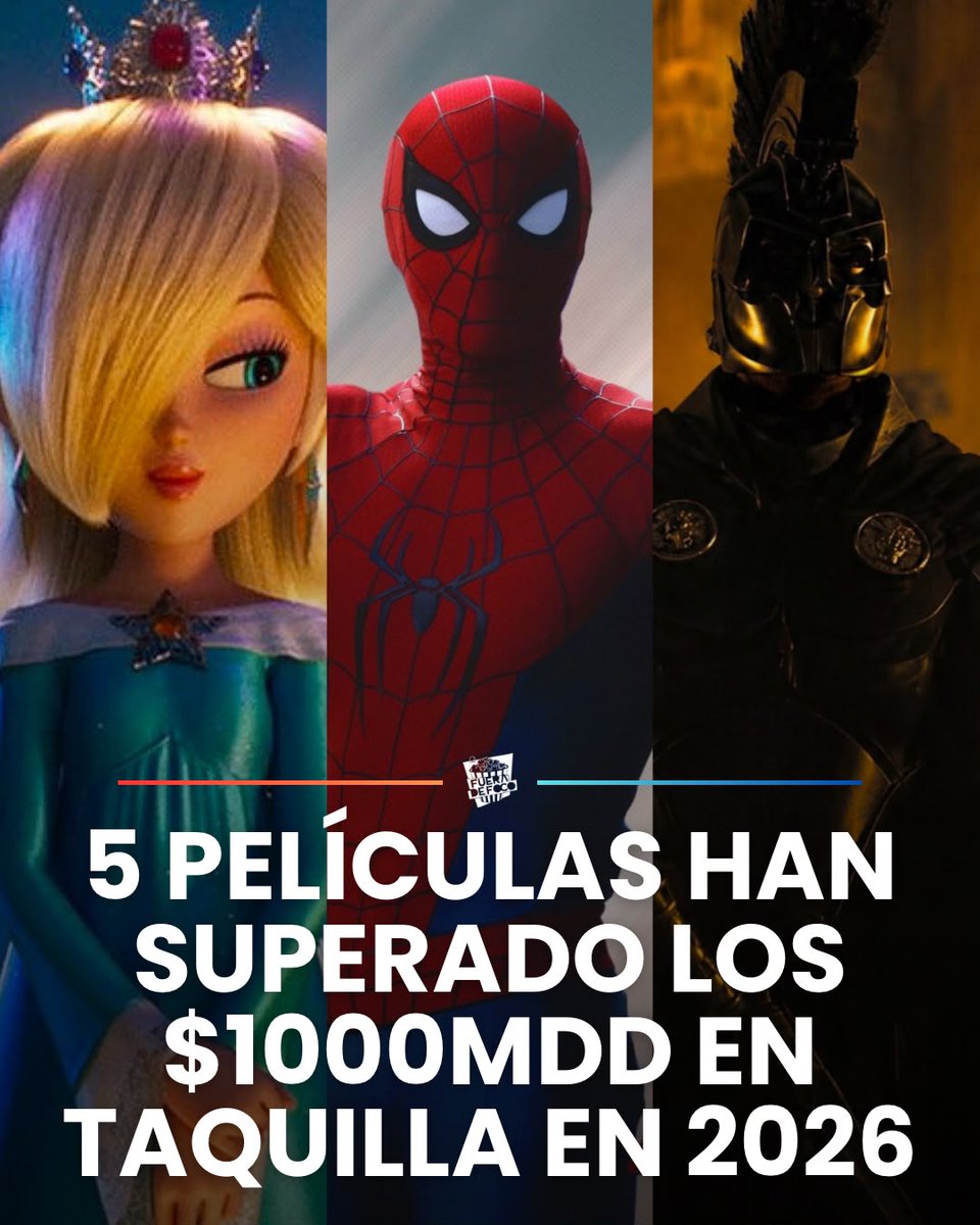 GabyMeza8's tweet photo. ¡AÑO HISTÓRICO PARA EL CINE! 🤑 En lo que va del 2026, 5 películas han superado la barrera de los $1000MDD en taquilla a nivel mundial, este hecho no sucedía desde 2019, cuando 8 películas (récord histórico) alcanzaron esta cifra en todo el mundo.

Las películas que lograron los $1000MDD en lo que va del año son: 

1. Spider-Man: Brand New Day - $1400MDD
2. ⁠Toy Story 5 - $1100MDD
3. ⁠Michael - $1021MDD 
4. ⁠Super Mario Galaxy - $1011MDD
5. ⁠The Odyssey - $1000MDD 

A esta lista se le podrían agregar películas como Avengers Doomsday y Dune 3, los estrenos más esperados de cara al cierre de este año.