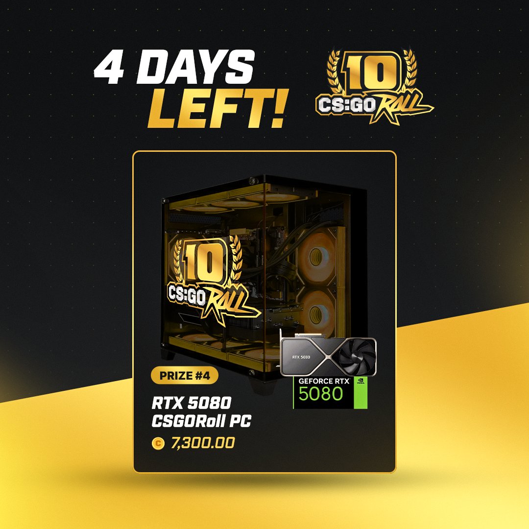 CSGORoll's tweet photo. Don't miss your chance to win a $7,300 Gaming PC in the CSGORoll 10-Year Anniversary Giveaway! 🖥️🔥

If you haven't entered yet, now's the time. Celebrate 10 years with us and you could be gaming on an absolute beast.

Enter now before it's too late! 🍀 https://t.co/0qwKTJuLW7