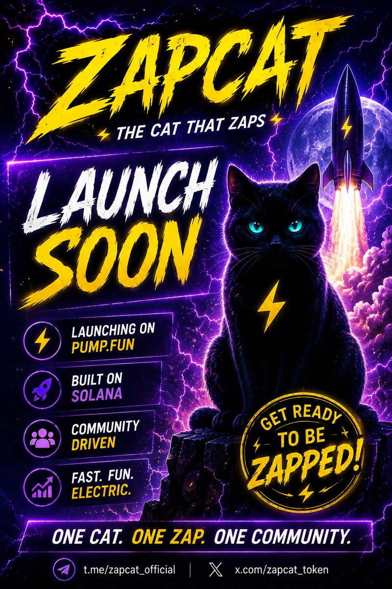 Zapcatsoll's tweet photo. ⚡ The countdown has begun.
Every legendary community starts with a single spark. $ZAPCAT is getting ready to make some serious noise.
Stay tuned. Stay sharp. The cat is coming. 🐱⚡
#ZAPCAT #Crypto #Memecoin #Solana #Web3 #DeFi #CryptoCommunity https://t.co/TXGkMjyy9f