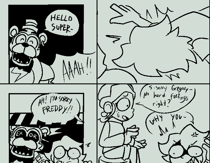 Macheesecheese's tweet photo. frickbear friday so good I made a lil comic of it
Cassie and Gregory
#fivenightsatfrickbears3 https://t.co/s2eJRQBTaJ