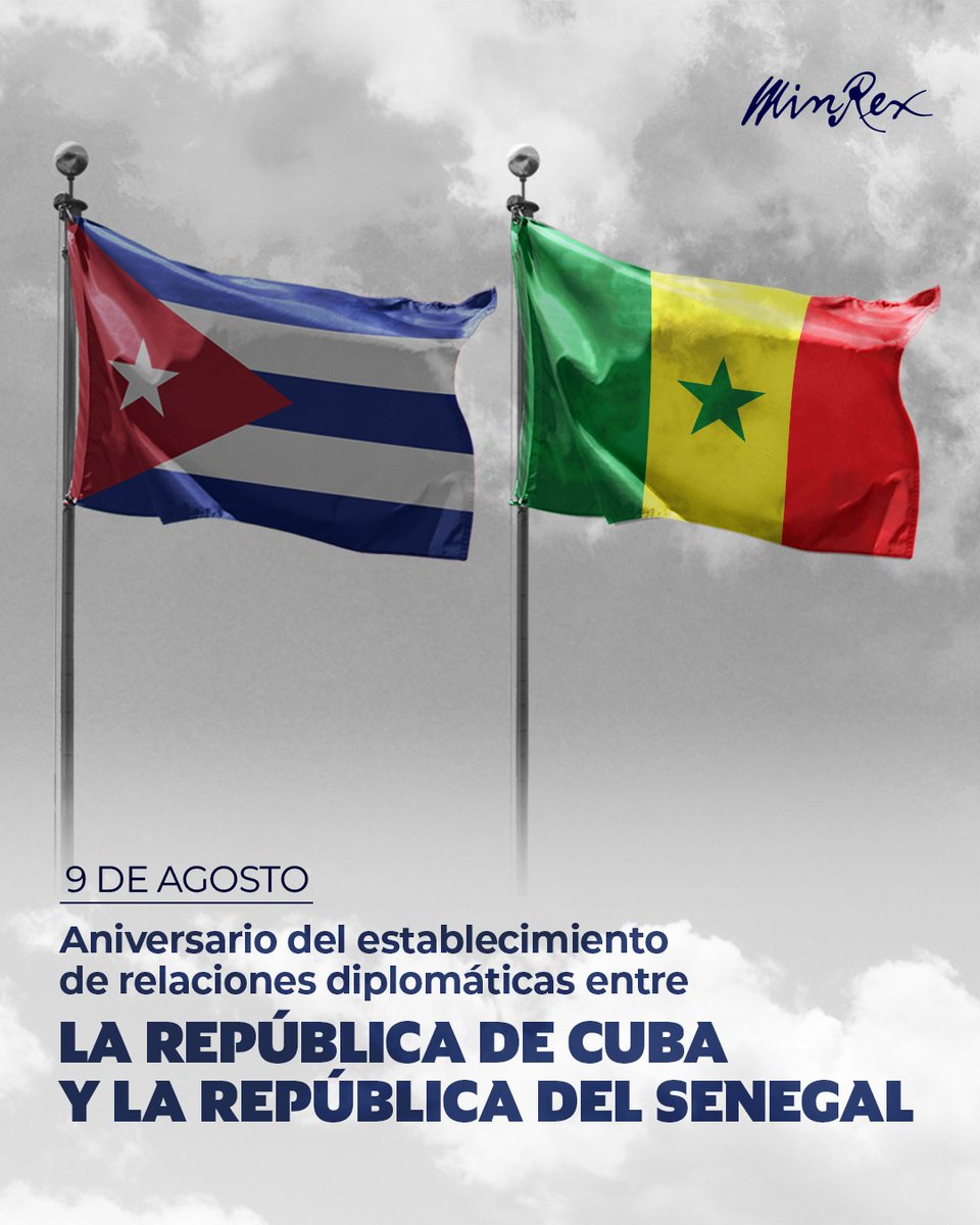 CubaMINREX's tweet photo. 🇨🇺🤝🇸🇳 Cuba y Senegal celebran el 52 aniversario del establecimiento de relaciones diplomáticas basadas en el respeto, la solidaridad y el apoyo mutuo.

Ratificamos la voluntad de continuar fortaleciendo los vínculos de amistad entre nuestros pueblos y países. https://t.co/4AL2JrAEPy