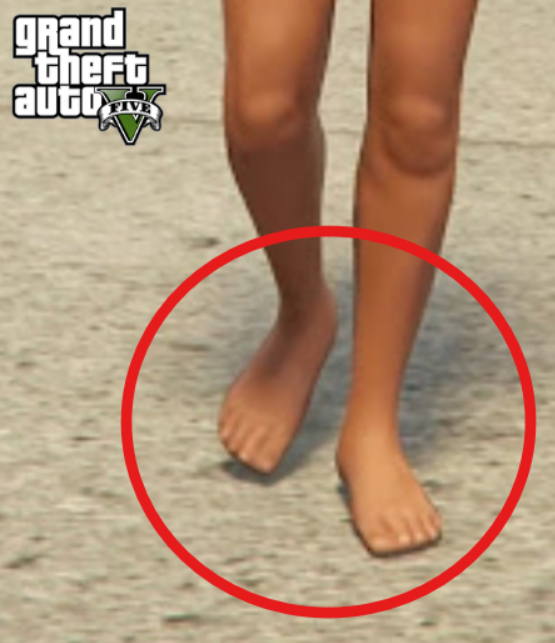 GTASixInfo's tweet photo. GTA 5 (2013) vs GTA 6 (2026) feet graphics comparison. https://t.co/IkCyY5rVPp