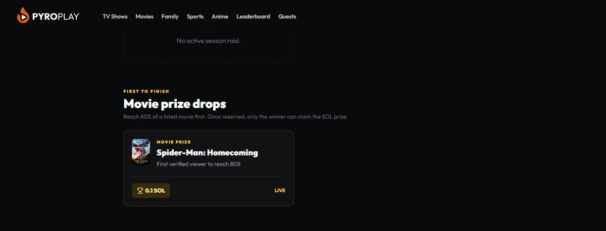 pyroplaytv's tweet photo. New Quick Update (testing) 👀

Watch to Earn is live!🍿💰

Go to https://t.co/6AL3IhpfpV and check Movie Prize Drops.

🎬 The first person to watch 80% of the selected movie wins the reward.

If you’re the first to reach 80%, head back to https://t.co/6AL3IhpfpV and you’ll see a “Claim to Wallet” button to claim your prize.

This is just our first test. We’ll be running more prize drops over the next few days.

Better be ready to watch & earn 👀