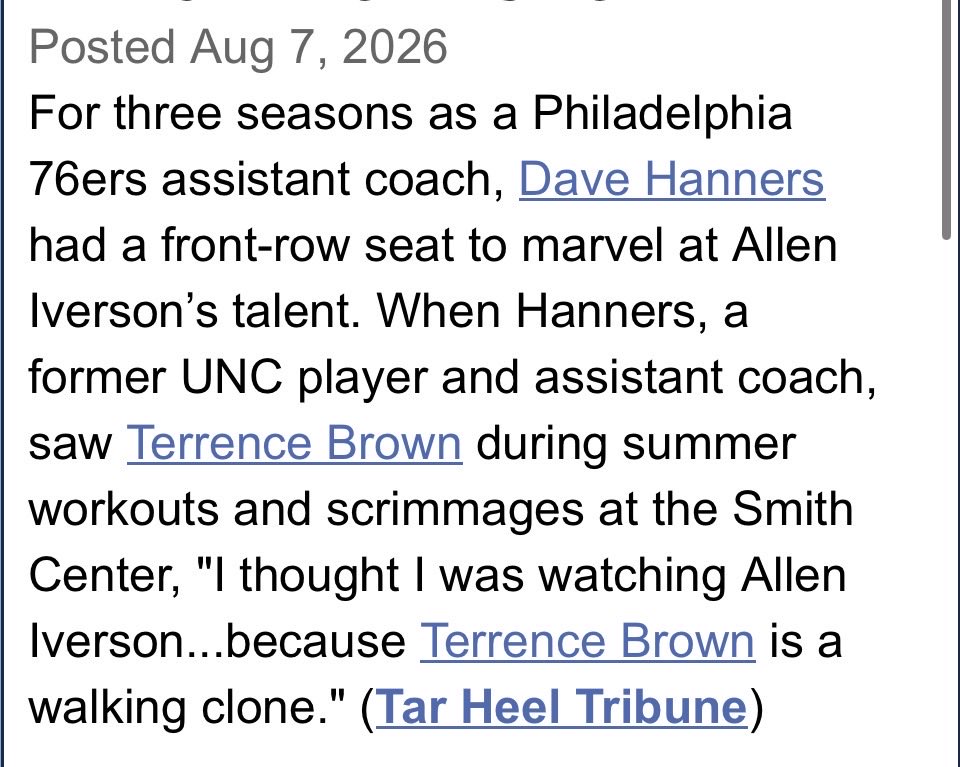 NotoriousJesse's tweet photo. 👀 UNC Tar Heel Brown was called “Iverson clone”… &amp; he loves Iverson… he even strikes the Iverson “I Can’t Hear You” gesture!! 🧏‍♂️
A.I. was “The Answer” for the Jordan-less NBA &amp; Philly… Terrence Brown is The Answer for UNC basketball!! 
the Answer 2.0 aka Baby Answer! https://t.co/Jv6AIEpmyS