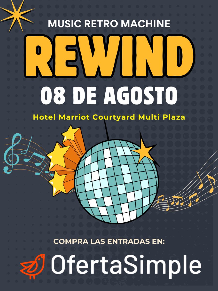 joecotterdj's tweet photo. Ya tienes entradas para REWIND Volumen 3?  
cómpralas en oferta simple y prepárate para una verdadera fiesta retro con viajes cuánticos en la musica  Djs Omar Cotter y Stereo Funk 
Sábado 8 de agosto 
Marriot Courtyard Multi Plaza. https://t.co/glgbxiMjv7