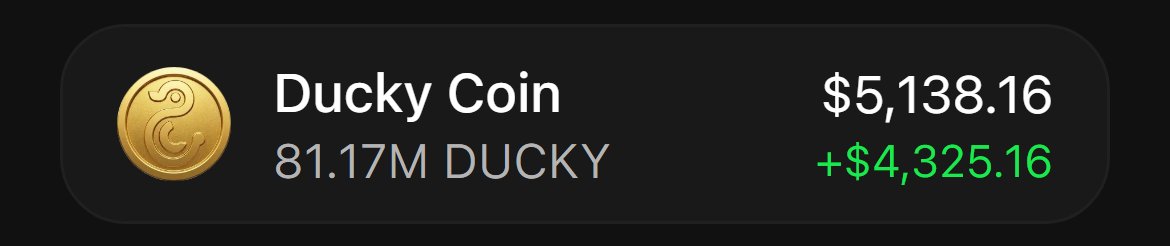 SPCXpump's tweet photo. Just spotted $DUCKY at $60K mcap doing +120% in 13 minutes with $550K volume already 👀 only $20K liquidity tho so this is moving FAST

5A9PvTNnHcBUrk1ujkQVQx4gSBkAkBqbGU2yGa3pump https://t.co/Jfo5tm7p2Y
