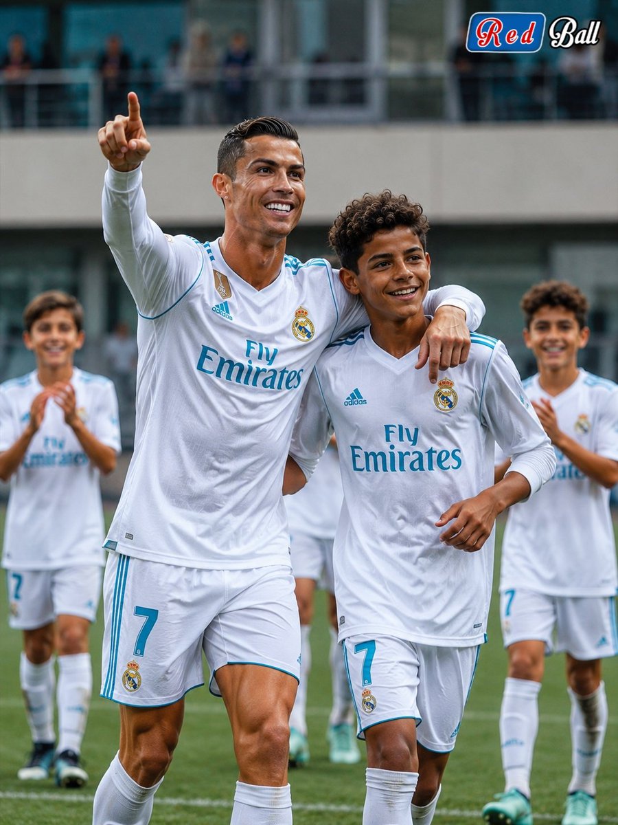 Rightwronginfo's tweet photo. "A goal is special. Sharing it with your son makes it unforgettable. ⚽❤️ Cristiano Ronaldo and Cristiano Ronaldo Jr. celebrate together after a brilliant finish, while teammates applaud a moment filled with pride, joy, and inspiration. This is the true meaning of legacy. 🌟 https://t.co/Vh6nSaNtbH