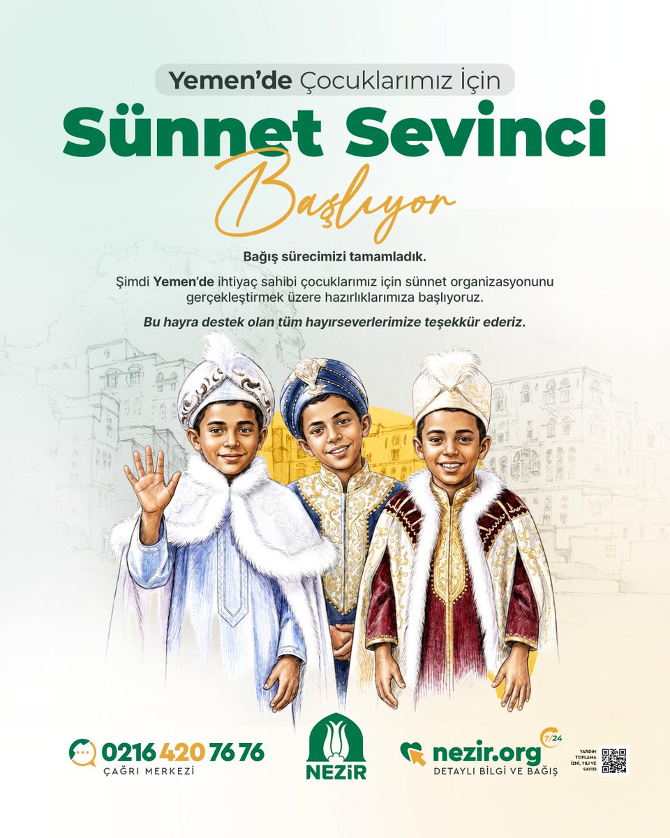 NezirDernegi's tweet photo. Yemen’de Çocuklarımız İçin Sünnet Sevinci Başlıyor

Bağış sürecimizi tamamladık.

Şimdi Yemen’de ihtiyaç sahibi çocuklarımız için sünnet organizasyonunu gerçekleştirmek üzere hazırlıklarımıza başlıyoruz.

Bu hayra destek olan tüm hayırseverlerimize teşekkür ederiz.

#Nezir