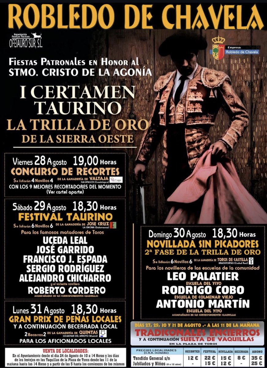 info_espada's tweet photo. Día 29 de Agosto festival en Robledo De Chavela a las 18:30 Horas https://t.co/QElXccZws2