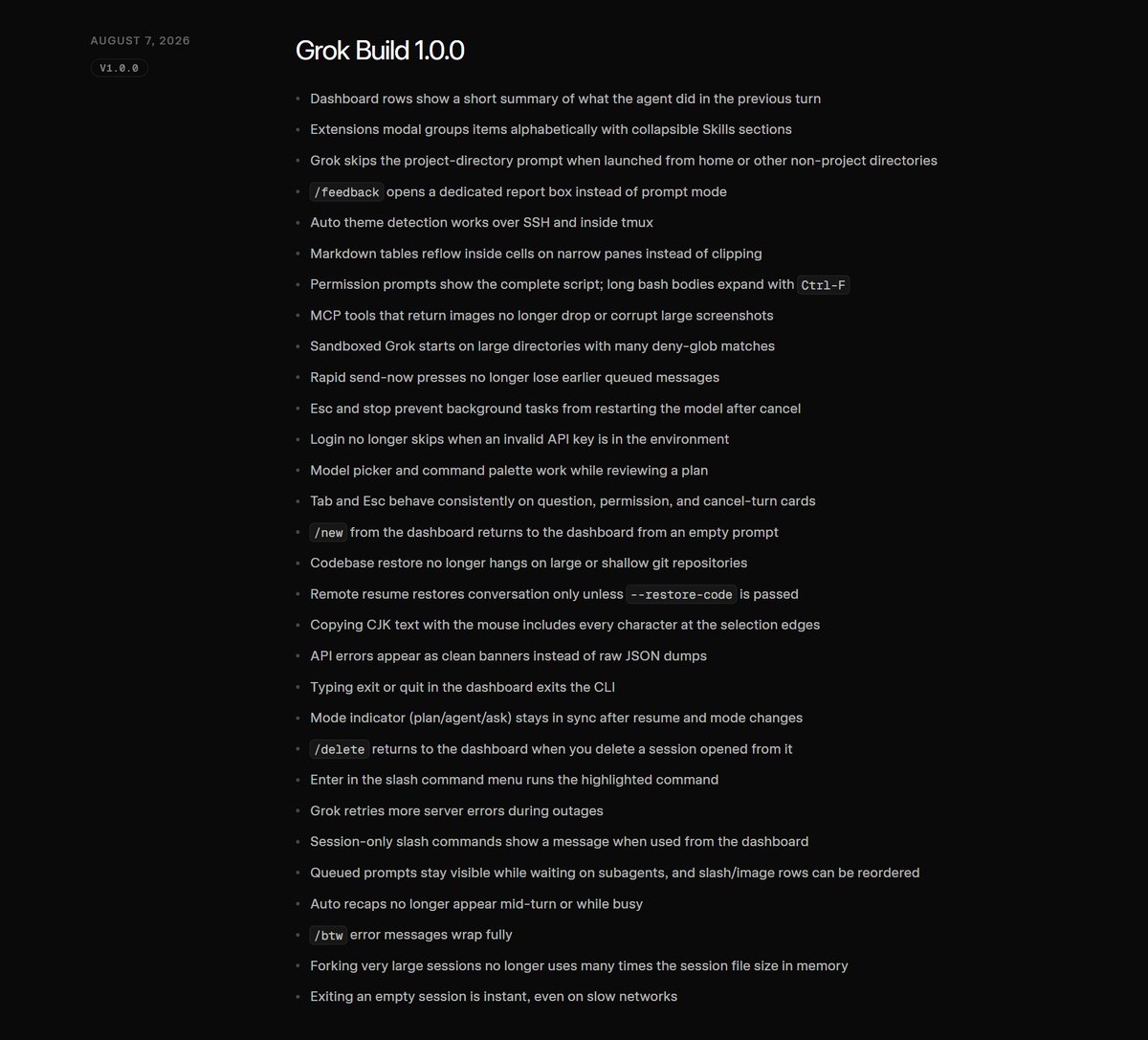Grok Build 1.0.0 출시 대표 이미지
