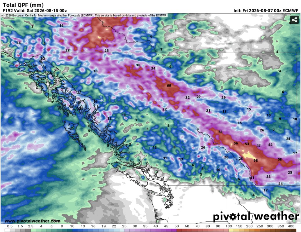 BenChernesky's tweet photo. Looks like this dry stretch is finally coming to an end in Calgary. Looks like almost daily thunderstorms for many areas, particularly along the foothills.

The first round will arrive tonight with some nocturnal storms near Red Deer, then isolated severe storms on Saturday. https://t.co/Zdf89btGOK