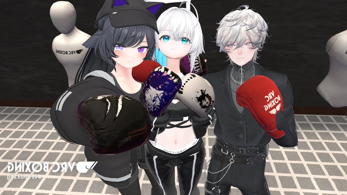 Hachi85_85's tweet photo. いつのまにかぶいぼくにハマってしまった三人です…
三人で大会に向けて頑張ろう！
#vrcboxing https://t.co/GpUpfTMkhx