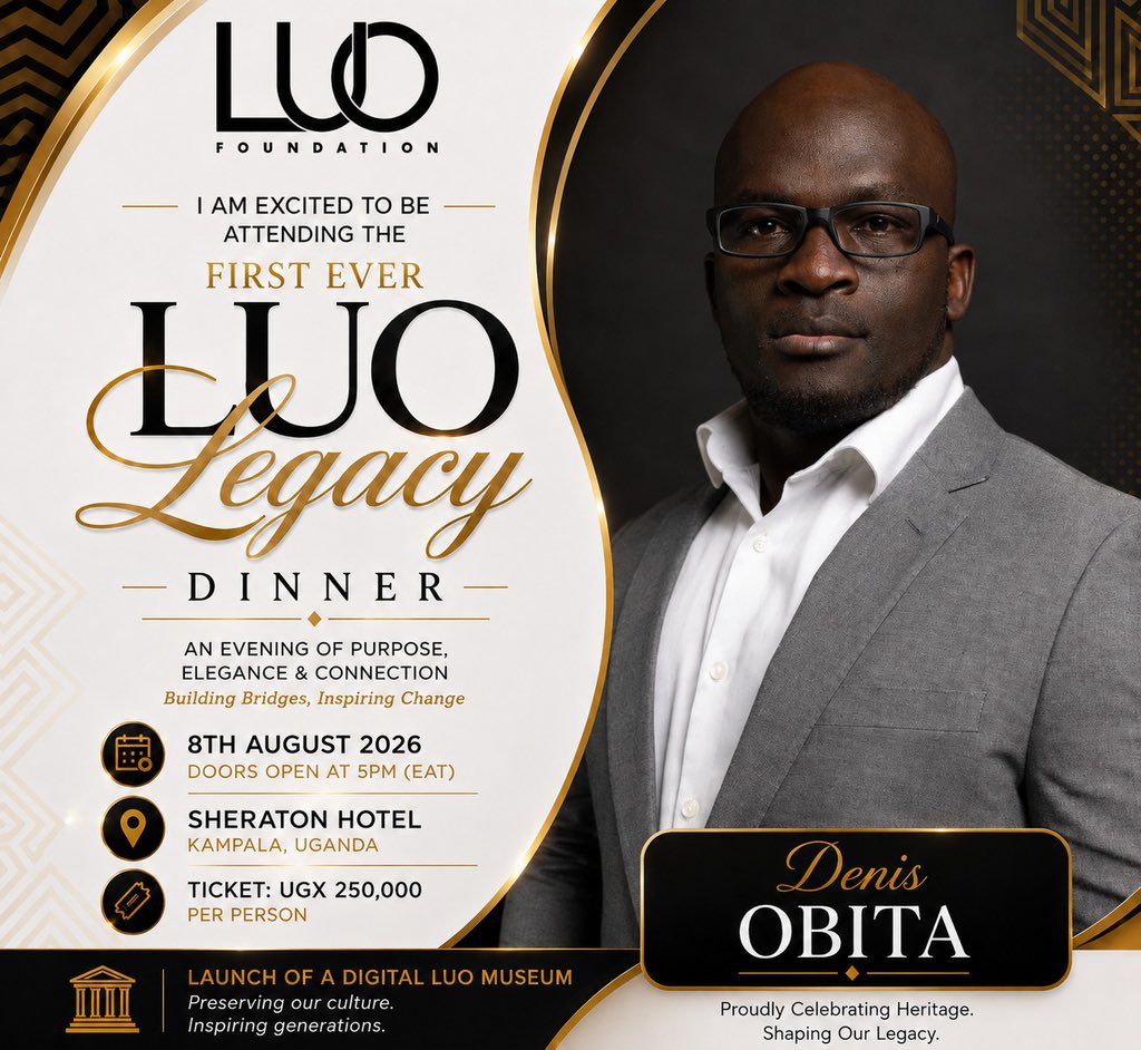 Ashby_patrick's tweet photo. Join brothers from the Luo community from Uganda, Kenya, South Sudan, DRC and Tanzania for the Legacy Dinner tomorrow August 8, 2026 at Sheraton Hotel Kampala. #LuoFoundation , #luolegacydinner, https://t.co/8NqAvvMVrY