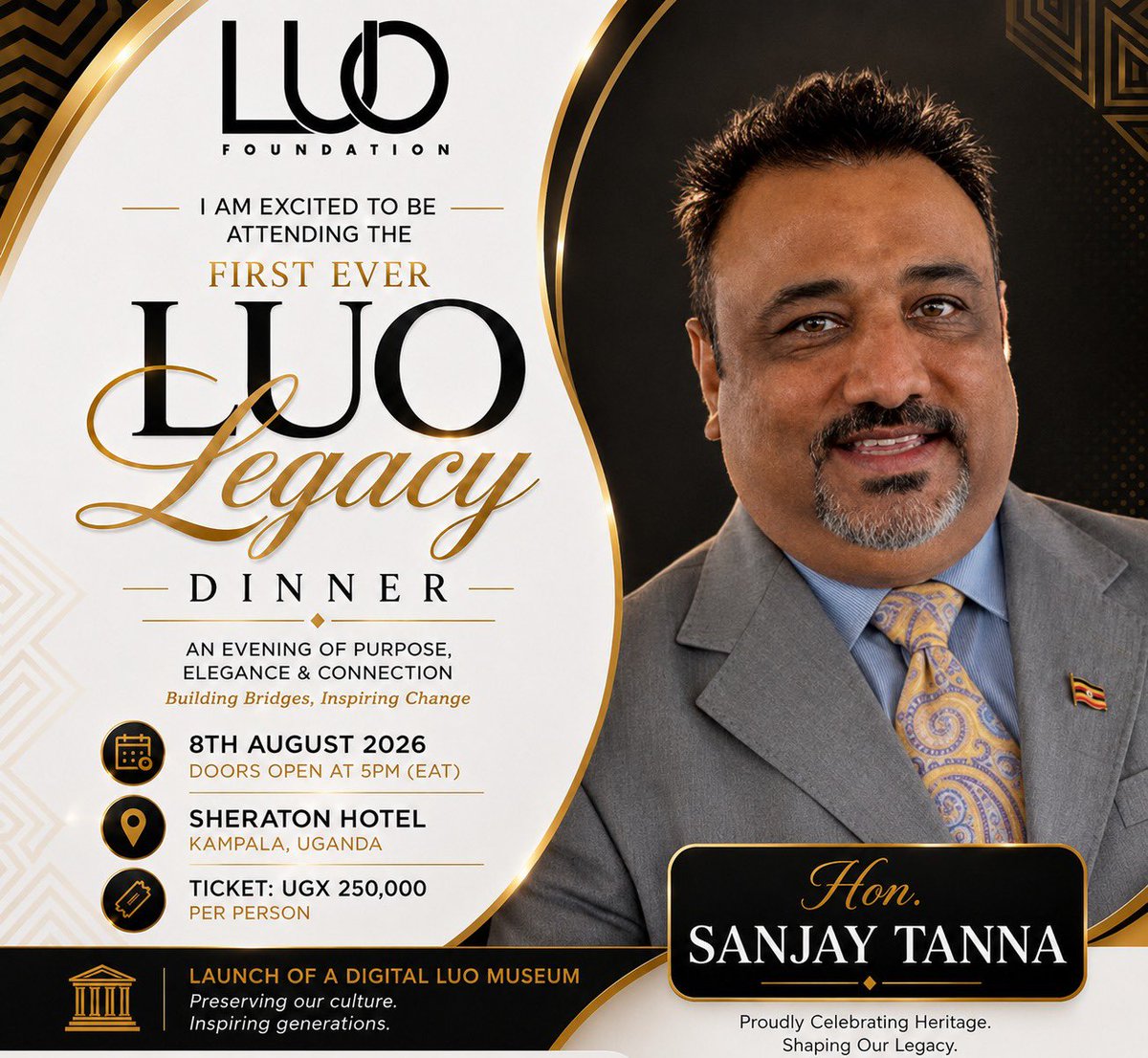 Ashby_patrick's tweet photo. Join brothers from the Luo community from Uganda, Kenya, South Sudan, DRC and Tanzania for the Legacy Dinner tomorrow August 8, 2026 at Sheraton Hotel Kampala. @LuoConvention , @Luolegacydinner, @GroupLuo ,@luocommunityuae @jokanyanam https://t.co/cX4b4IGuCJ