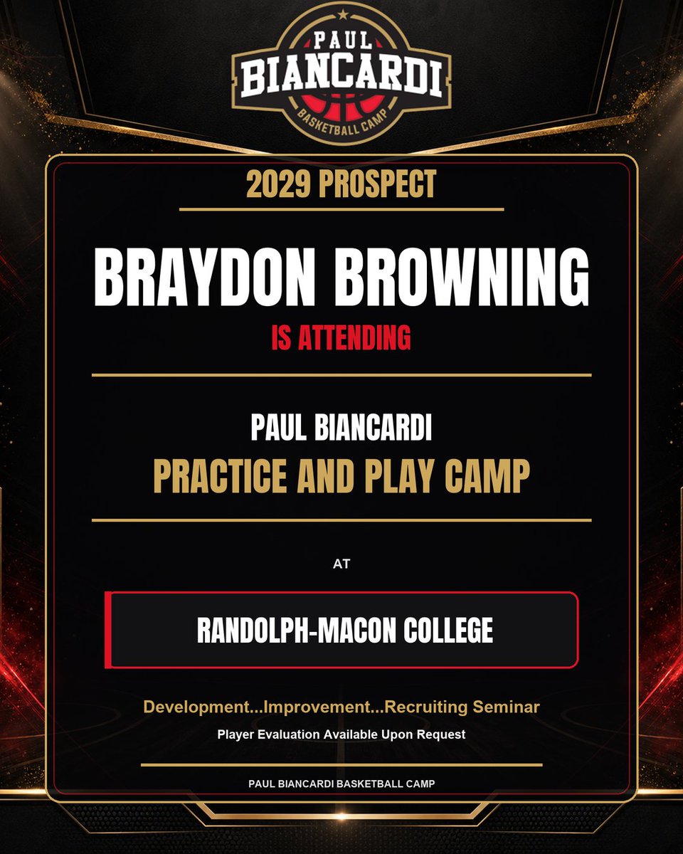 TDrakeBasktball's tweet photo. The Paul Biancardi College Style: Practice & Play Camp
 
📍Randolph-Macon College
📆 August 29-30, 2026
 
An intentional basketball camp to help players build their fundamentals, game habits, basketball IQ, and make real-time decisions. Players will learn how to practice and prepare with purpose, and compete the right way.
 
The messaging will be what is needed to grow in the game. No fluff-no hype.
 
📈 Development is the focus.
🎯 Details matter.
🔥 For Serious players 
 
Registration is Still Open 👇🏽
 
🔗 https://t.co/VWU5Nxl8B0
 
Stay 🔒 In For Updates…

#PaulBiancardi #Camps #BasketballCamp #TerryTalks @PaulBiancardi @Ani_Umana @BraydonBrowning @tytooshifty5