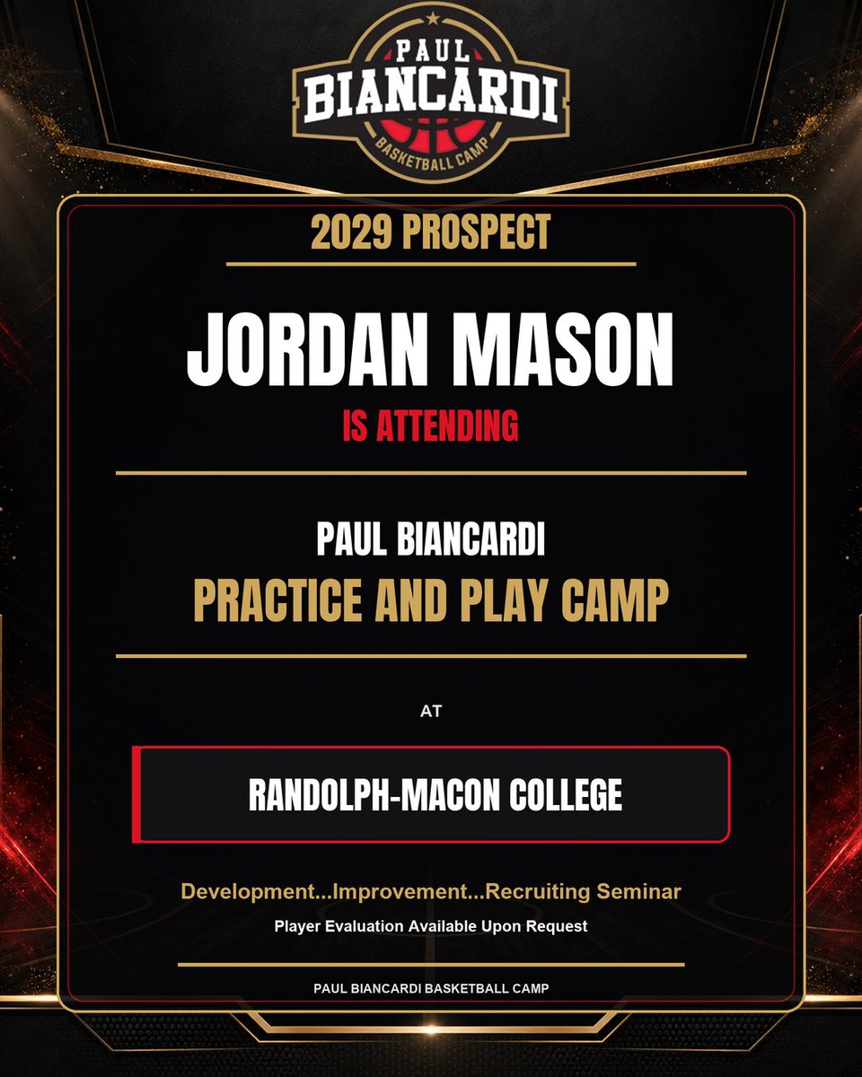 TDrakeBasktball's tweet photo. The Paul Biancardi College Style: Practice & Play Camp
 
📍Randolph-Macon College
📆 August 29-30, 2026
 
An intentional basketball camp to help players build their fundamentals, game habits, basketball IQ, and make real-time decisions. Players will learn how to practice and prepare with purpose, and compete the right way.
 
The messaging will be what is needed to grow in the game. No fluff-no hype.
 
📈 Development is the focus.
🎯 Details matter.
🔥 For Serious players 
 
Registration is Still Open 👇🏽
 
🔗 https://t.co/VWU5Nxl8B0
 
Stay 🔒 In For Updates…

#PaulBiancardi #Camps #BasketballCamp #TerryTalks @PaulBiancardi @Ani_Umana @BraydonBrowning @tytooshifty5