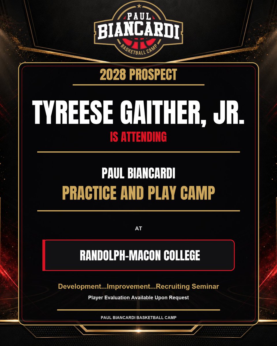 TDrakeBasktball's tweet photo. The Paul Biancardi College Style: Practice & Play Camp
 
📍Randolph-Macon College
📆 August 29-30, 2026
 
An intentional basketball camp to help players build their fundamentals, game habits, basketball IQ, and make real-time decisions. Players will learn how to practice and prepare with purpose, and compete the right way.
 
The messaging will be what is needed to grow in the game. No fluff-no hype.
 
📈 Development is the focus.
🎯 Details matter.
🔥 For Serious players 
 
Registration is Still Open 👇🏽
 
🔗 https://t.co/VWU5Nxl8B0
 
Stay 🔒 In For Updates…

#PaulBiancardi #Camps #BasketballCamp #TerryTalks @PaulBiancardi @Ani_Umana @BraydonBrowning @tytooshifty5