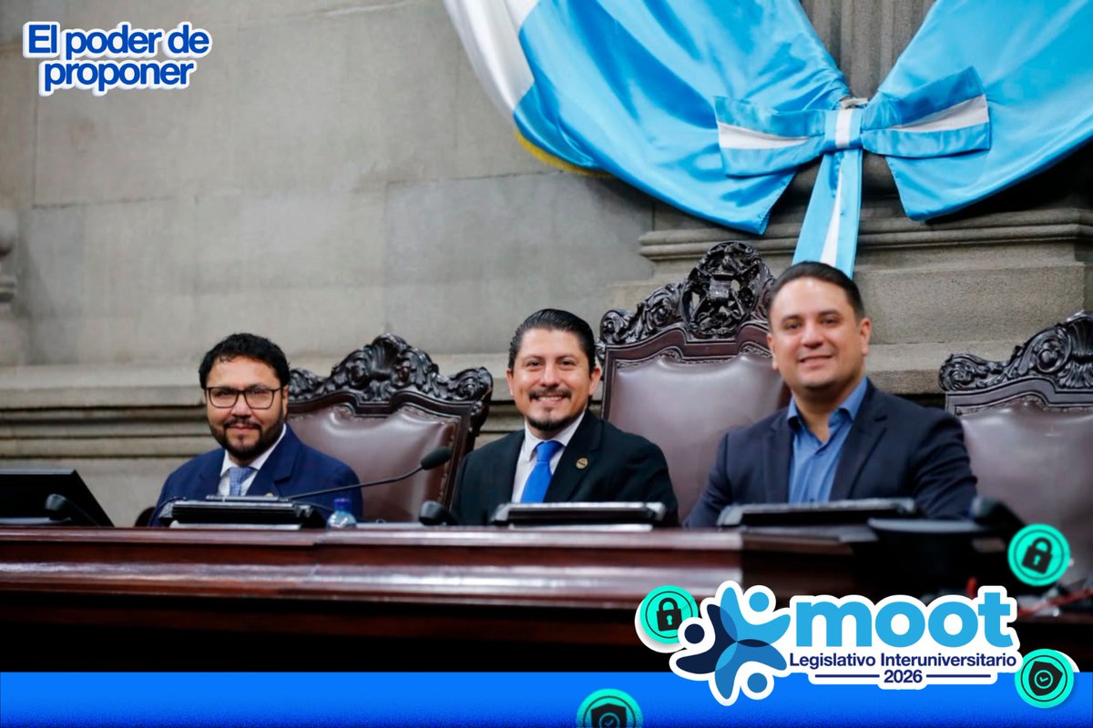 CongresoGuate's tweet photo. 🚀 ¡Y llegó la gran final del #MootLegislativogt 2026!

El diputado Julio César López @JCLopezEs, Quinto Secretario y coordinador de este evento, junto a los legisladores Elena Motta @ElenaMotta_, Ronald Portillo @RonaldYPortillo, Byron Tejeda @byron_diputado y Luis Aguirre @luisaguirre1010, jefe del bloque Cabal dieron la bienvenida a los 18 equipos que hoy se juegan el todo por el todo debatiendo sus iniciativas enfocadas en tema de seguridad. 

🏛️ #XLegislatura
🎖️ #MootLegislativogt