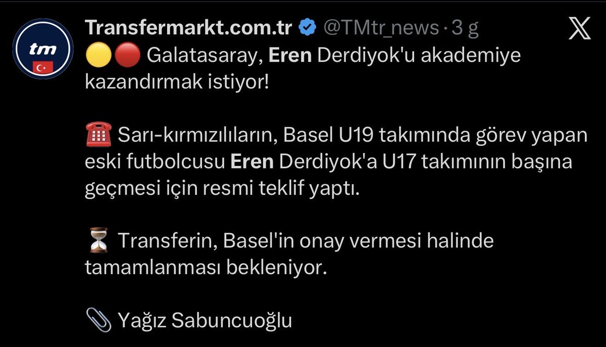 yagosabuncuoglu's tweet photo. RESMİ | Galatasaray, Eren Derdiyok'un U17 Takımı Teknik Direktörü olduğunu açıkladı. ✅ https://t.co/7GdYs0K46P