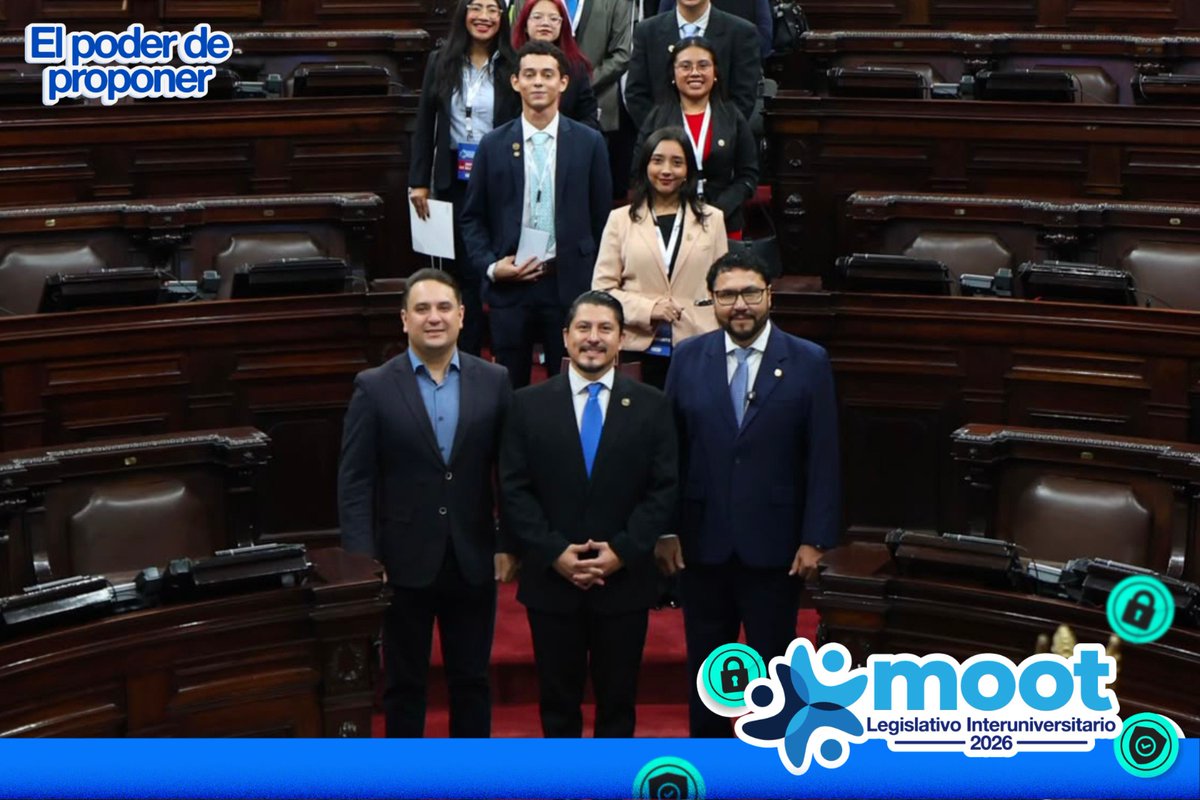 CongresoGuate's tweet photo. 🚀 ¡Y llegó la gran final del #MootLegislativogt 2026!

El diputado Julio César López @JCLopezEs, Quinto Secretario y coordinador de este evento, junto a los legisladores Elena Motta @ElenaMotta_, Ronald Portillo @RonaldYPortillo, Byron Tejeda @byron_diputado y Luis Aguirre @luisaguirre1010, jefe del bloque Cabal dieron la bienvenida a los 18 equipos que hoy se juegan el todo por el todo debatiendo sus iniciativas enfocadas en tema de seguridad. 

🏛️ #XLegislatura
🎖️ #MootLegislativogt