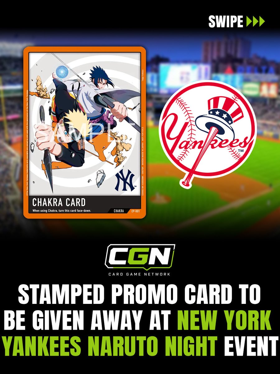 TeamCGN's tweet photo. 🚨 The Naruto Card Game is heading to Yankee Stadium.
The New York Yankees will give the first 18,000 fans an exclusive Naruto Card Game promo card during Naruto Night.
Is this an early grail for collectors or just another promo? 👀
#NarutoCardGame #Naruto #TCG https://t.co/KvC631YwhE