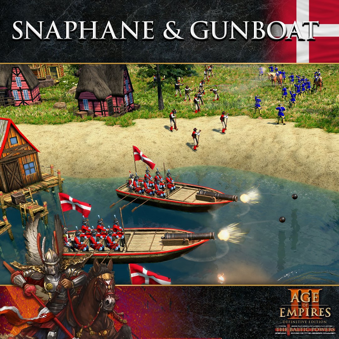 AgeOfEmpires's tweet photo. Smash that panic button with these upcoming levied units in #AoEIII: DE - The Baltic Powers! 🚨

The Snaphane and Gunboat units are powerful land and naval units respectively to aide in a defensive battle. https://t.co/e7rC3QliHP