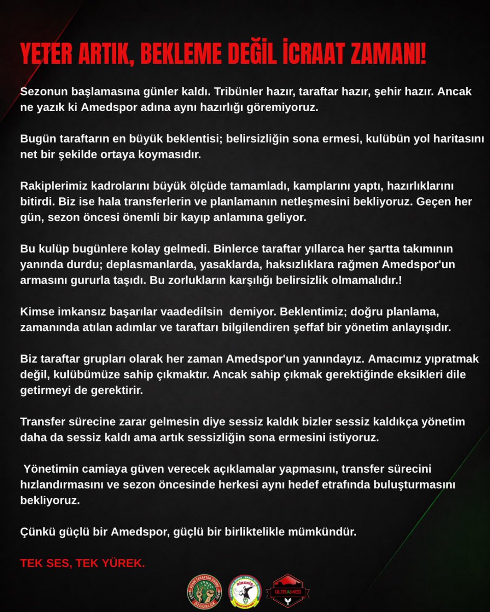 ultramed21's tweet photo. YETER ARTIK, BEKLEME DEĞİL İCRAAT ZAMANI!
#Amedspor #UltrAmed https://t.co/RtyqH1gEWV