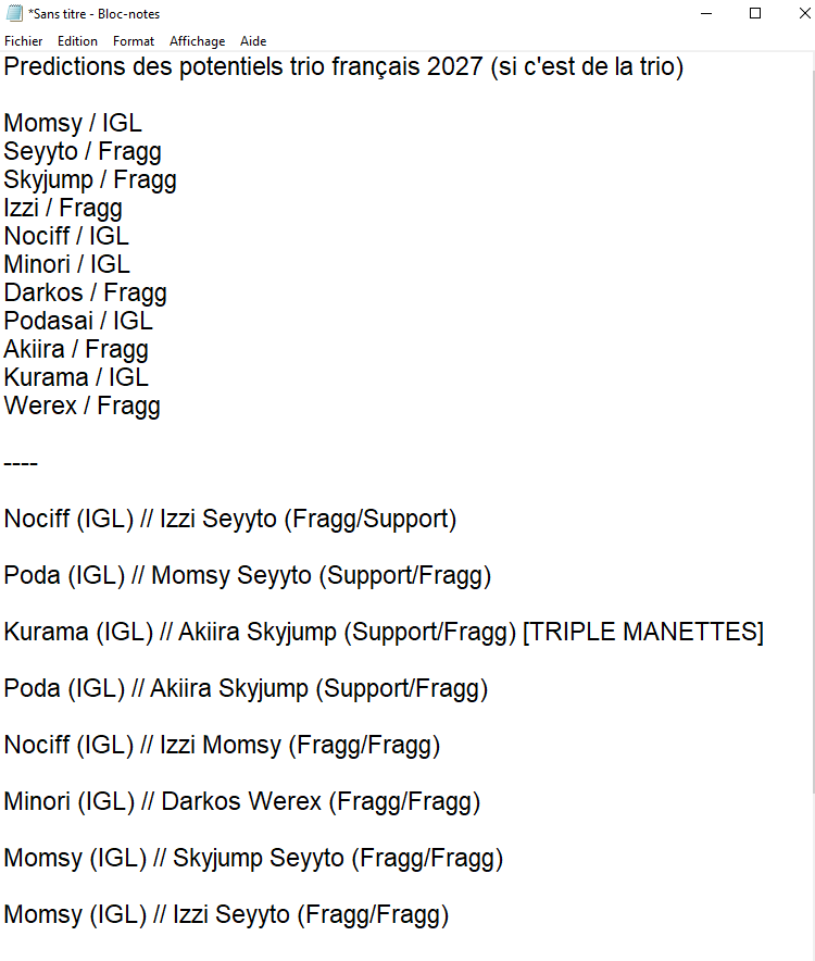 leothecrack_'s tweet photo. Mes prédictions pour des potentiels trios francophones en 2027 (au cas où il y aurait de la trio) 🇫🇷🔥

Je pense vraiment qu'il y a des trios là-dedans qui peuvent littéralement être des top trios EU 😈

Donnez-moi en commentaire des compositions qui seraient insane pour vous 👇 https://t.co/t4IbBWC9n2