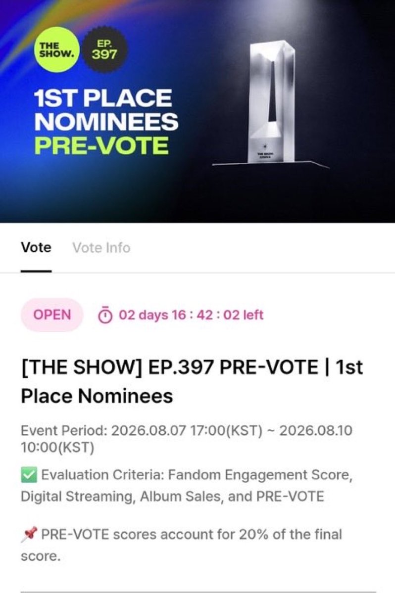 KIOFStats's tweet photo. 🚨 KISSYs, pre-voting for The Show is officially OPEN!

To give "SWEAT" the best chance at taking home a win, we need to secure both pre-voting and live voting. Every vote counts, so let’s work hard!

🍎 If you have Apple Music, please keep streaming "SWEAT"!! Apple Music streams are included in The Show's scoring criteria.

☀️Action Required: -Download the BIGC app (if you haven't already)
-Collect royal gems - Cast your pre-votes *Use them wisely* -Be ready for live voting on broadcast day
📅 Pre-voting ends August 10th (10am kst)

Let’s work hard together and bring home another win for KISS OF LIFE! and get that encore 😝
#KISSOFLIFE #SWEAT #KIOF