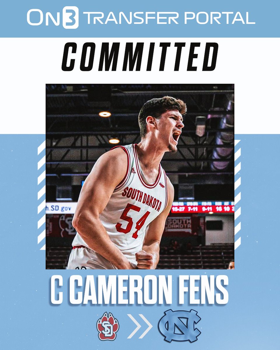 TransferPortal's tweet photo. BREAKING: South Dakota transfer center Cameron Fens has committed to North Carolina, @JoeTipton reports🐏

https://t.co/sdoqoCaaO9