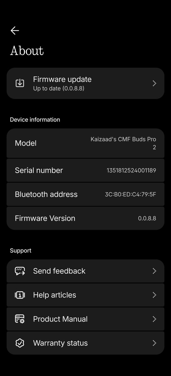 KaizaadRealTalk's tweet photo. I’m genuinely confused and a bit frustrated right now. My CMF Buds Pro 2 is still stuck on firmware 0.0.8.8, showing “Up to date,” while another CMF Buds Pro 2 I bought for a relative has already received the 1.0.1.74 update that fixes the GFPS bug.

Both pairs are identical  same model, same region, same app, same phone brand  yet one gets the new firmware and the other doesn’t. The update clearly exists (I watched it install and complete successfully on the other unit), so why is mine being left behind?If this is a staggered rollout, CMF should communicate that clearly.

 If it’s device‑specific, users deserve to know what determines eligibility. Firmware updates shouldn’t feel random, especially for a product that’s marketed as part of the Nothing ecosystem.Can @cmfbynothing please explain what’s going on here? Transparency matters  we just want consistent support across all units.#CMFBudsPro2 #Nothing #CMF #FirmwareUpdate #TechCommunity #GFPSBugFix 

@AkisEvangelidis @getpeid
