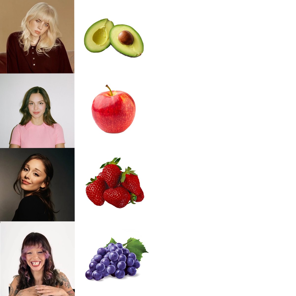 feloniendings's tweet photo. female artists and their favorite fruits https://t.co/OSSfDXc5q9