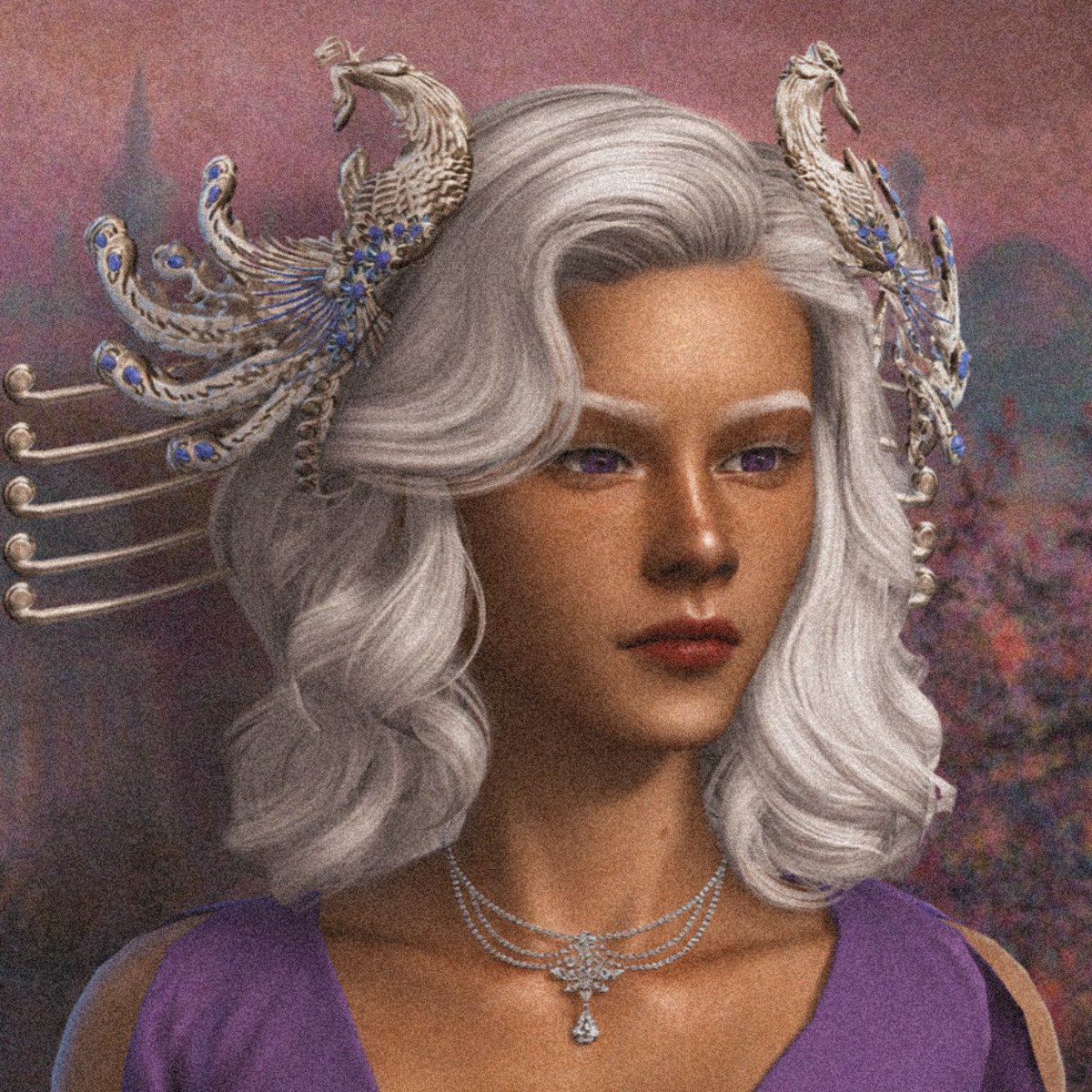 Belle_The_Cruel's tweet photo. The Red Wolf and the Silver Dragon in purple https://t.co/o6aCvsPTEg