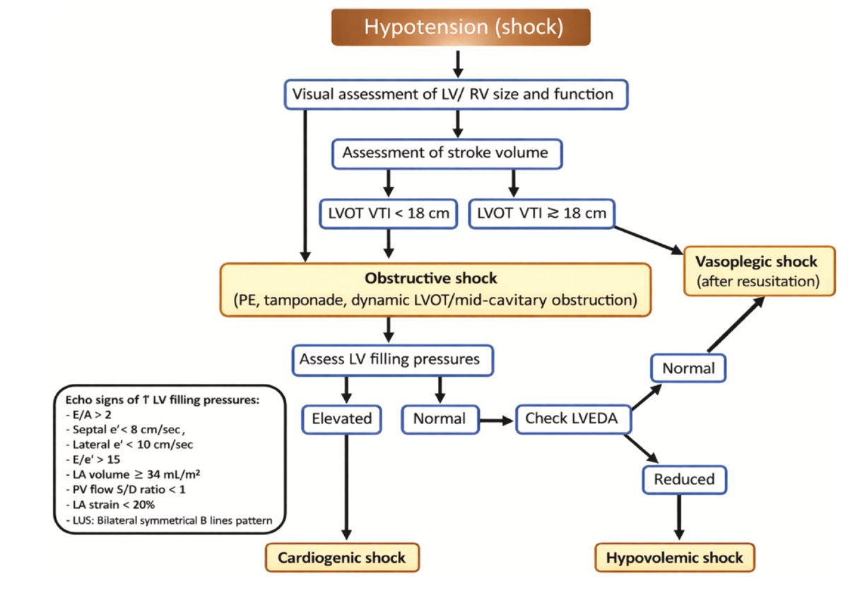 IM_Crit_'s tweet photo. Nice review article by @Aboumarie (kudos!) examining the evolution, physiological principles, and clinical applications of point-of-care ultrasound (POCUS) and Critical Care Echocardiography (CCE)
 
Some take-home points:
* POCUS has expanded from simple bedside "rule-in/rule-out" exam into a comprehensive diagnostic approach
** The "POCUS Pyramid": Effective hemodynamic evaluation relies on integrating three key pillars rather than evaluating an organ in isolation: 
echocardiogram + lung ultrasound + systemic venous assessment (VEXUS)
 
Key applications in Critical Care:
1. Differentiating shock phenotypes
2. Assessing hemodynamics & preload responsiveness
3. Evaluating hypoxemia
 
You may find useful the proposed algorithms for the evaluation of patients with hypotension and/or hypoxemia:
