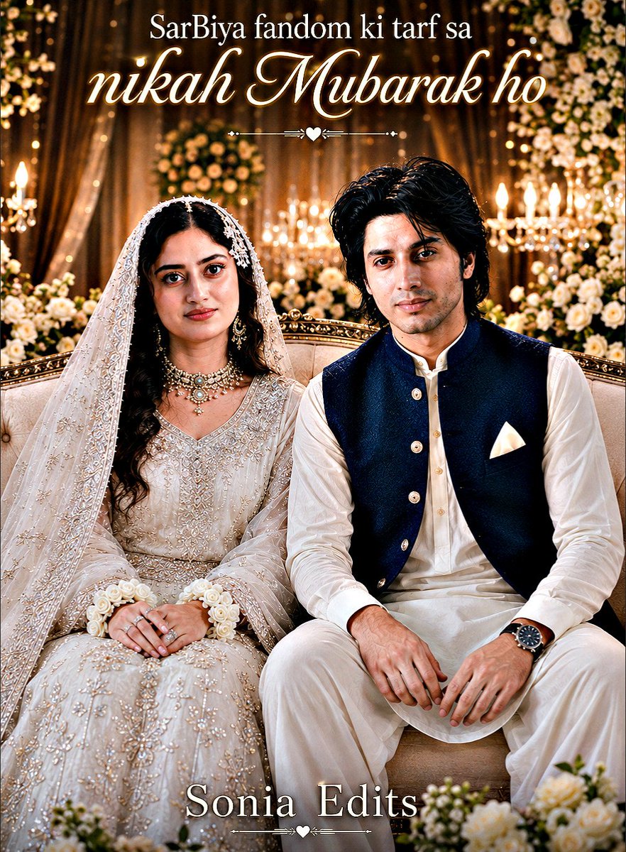 SoniaEdits12's tweet photo. NIKAH MUBARAK FROM THE SARBIYA FANDOM! ALREADY CONGRATULATING OUR COUPLE! GET READY EVERYONE—WE'RE ALL WITNESSES! I AM SO EXCITED TO SEE THEM LIKE THIS, AND I FEEL RABIYA WILL WEAR A WHITE DRESS BECAUSE SB SAID SO! THIS IS TRULY THEIR DESTINY! 👰🏻‍♀️🤵🏻‍♂️🤍🥹🌹
#Zanjeerain #SarBiya https://t.co/Z8hfW3UWiq
