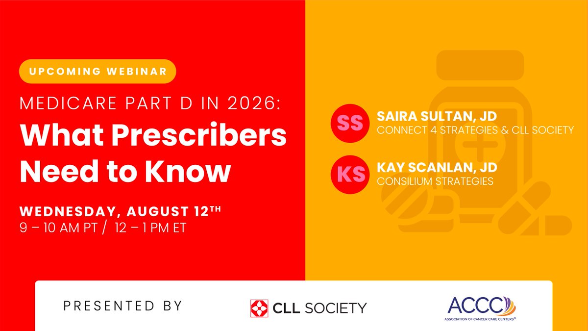 ACCCBuzz's tweet photo. Help patients with chronic lymphocytic leukemia (CLL) overcome Medicare Part D coverage barriers. Register now: https://t.co/iQfgoHF5hJ.

Join ACCC and @CllSociety on August 12 to learn how evolving #Medicare Part D policies may affect access to #CLL therapies.

#Oncology #CancerCare