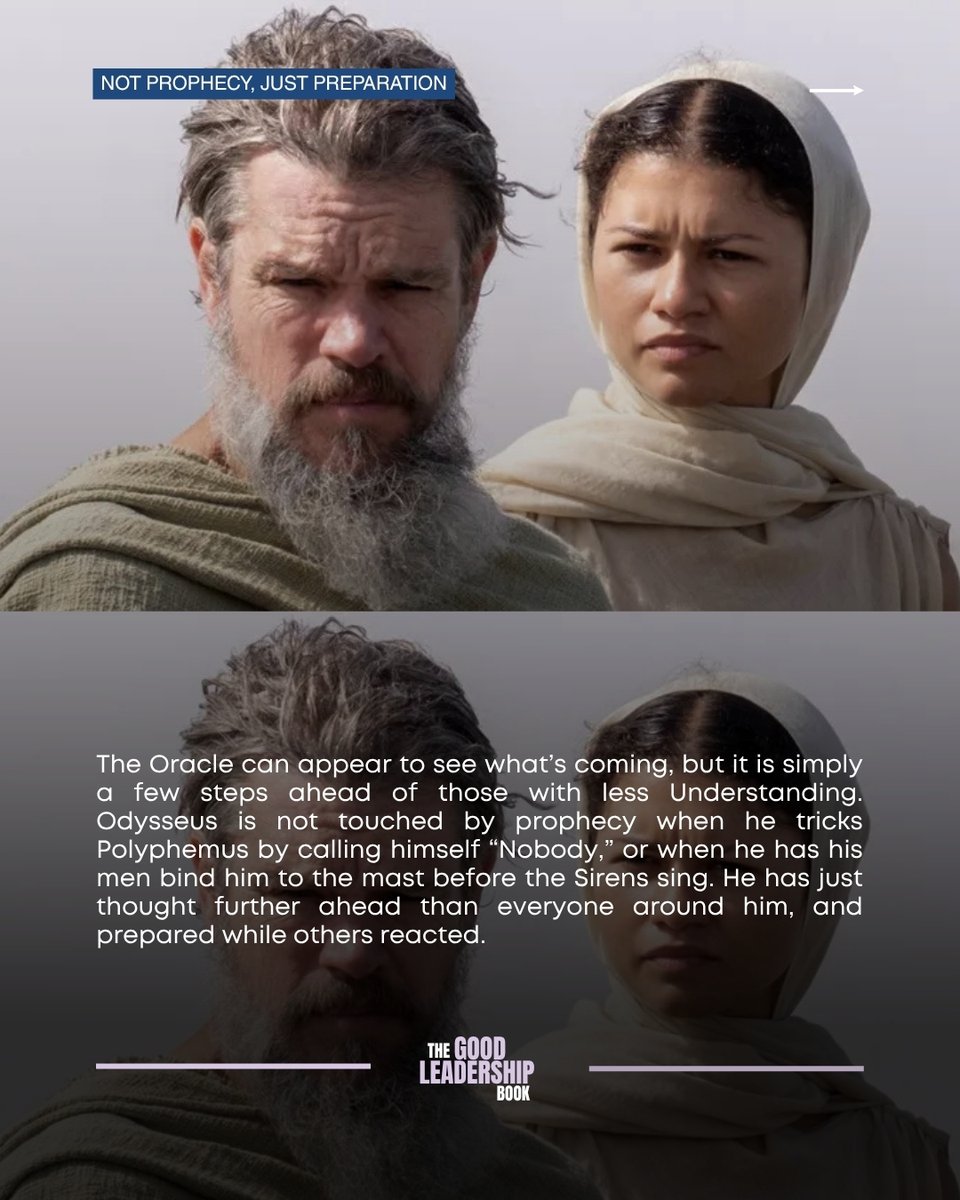 GoodLeadershipB's tweet photo. In the Good Leadership Book, that's the Oracle: the Character that makes sense of complexity so the right action becomes obvious.

Swipe through to see how one of literature's oldest heroes lines up with a very modern leadership lens. 🗺️

#GoodLeadership #TheOdyssey https://t.co/xEaS92FHK5