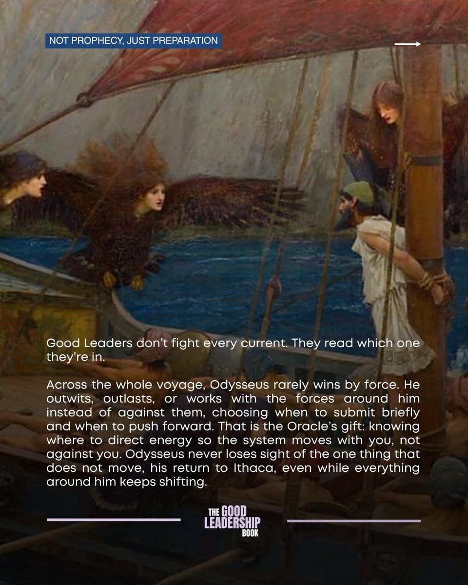 GoodLeadershipB's tweet photo. In the Good Leadership Book, that's the Oracle: the Character that makes sense of complexity so the right action becomes obvious.

Swipe through to see how one of literature's oldest heroes lines up with a very modern leadership lens. 🗺️

#GoodLeadership #TheOdyssey https://t.co/xEaS92FHK5