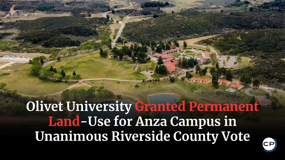 ChristianPost's tweet photo. Riverside County's Planning Commission voted 5-0 to grant Olivet University permanent land-use rights to its 1,000-acre Anza campus in California. #Olivet #ChristianUniversity #California #Riverside #ChristianPost
🔗 https://t.co/UzV0GL689i https://t.co/H8Jhm59ly7 https://t.co/V8nSDZcn66