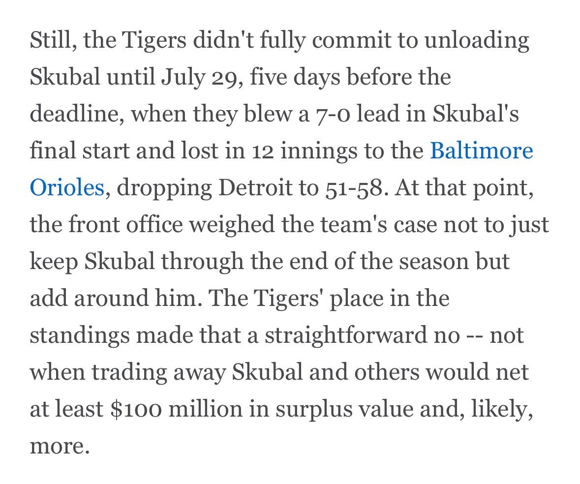 OriolesFanRyan's tweet photo. In which it’s noted that the Orioles’ 7-run comeback win ultimately caused Detroit to move Skubal, if they weren’t going to anyway https://t.co/ev54oJgMUb