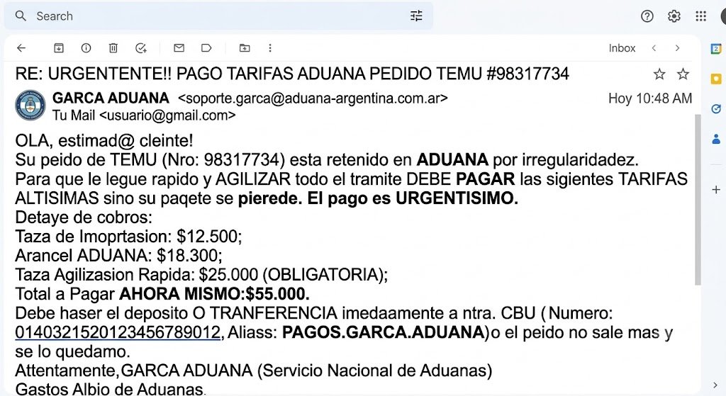 Mr_Bugman's tweet photo. Me llegó este mail, compré un juego de destornilladores de 6 dólares en Temu y ahora tengo que pagar todo esto. Nadie te lo dice. https://t.co/F5qxw2XvJZ