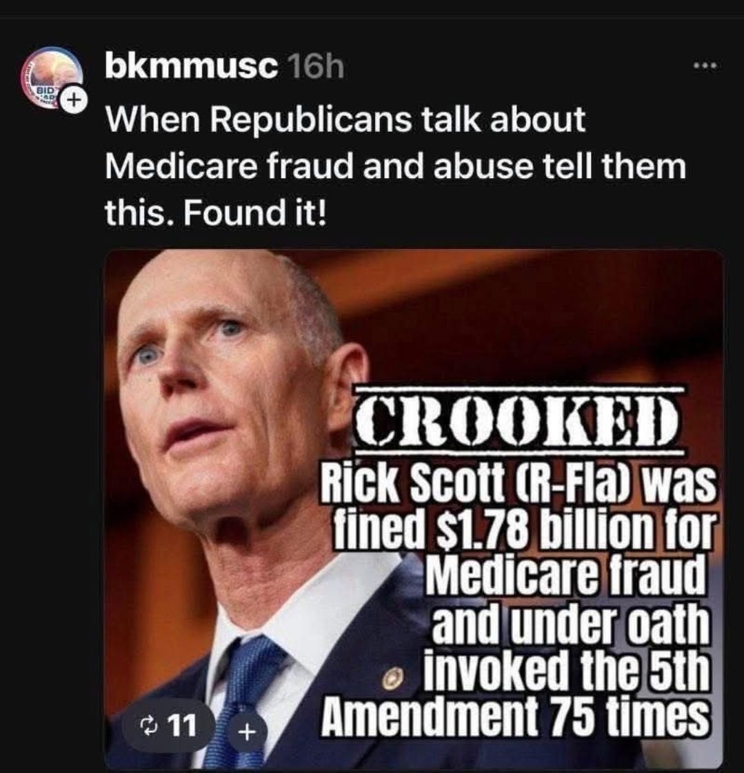 MarilynRautenb1's tweet photo. @SenRickScott #RepublicansaretheProblem
Republicans LIE about everything.
Vote every Republican out in November..
#RickScottisaLIAR
#RICKSCOTTISAFRAUDSTER.
REPUBLICANS ARE THE PROBLEM. https://t.co/QaQrZbRK7Q