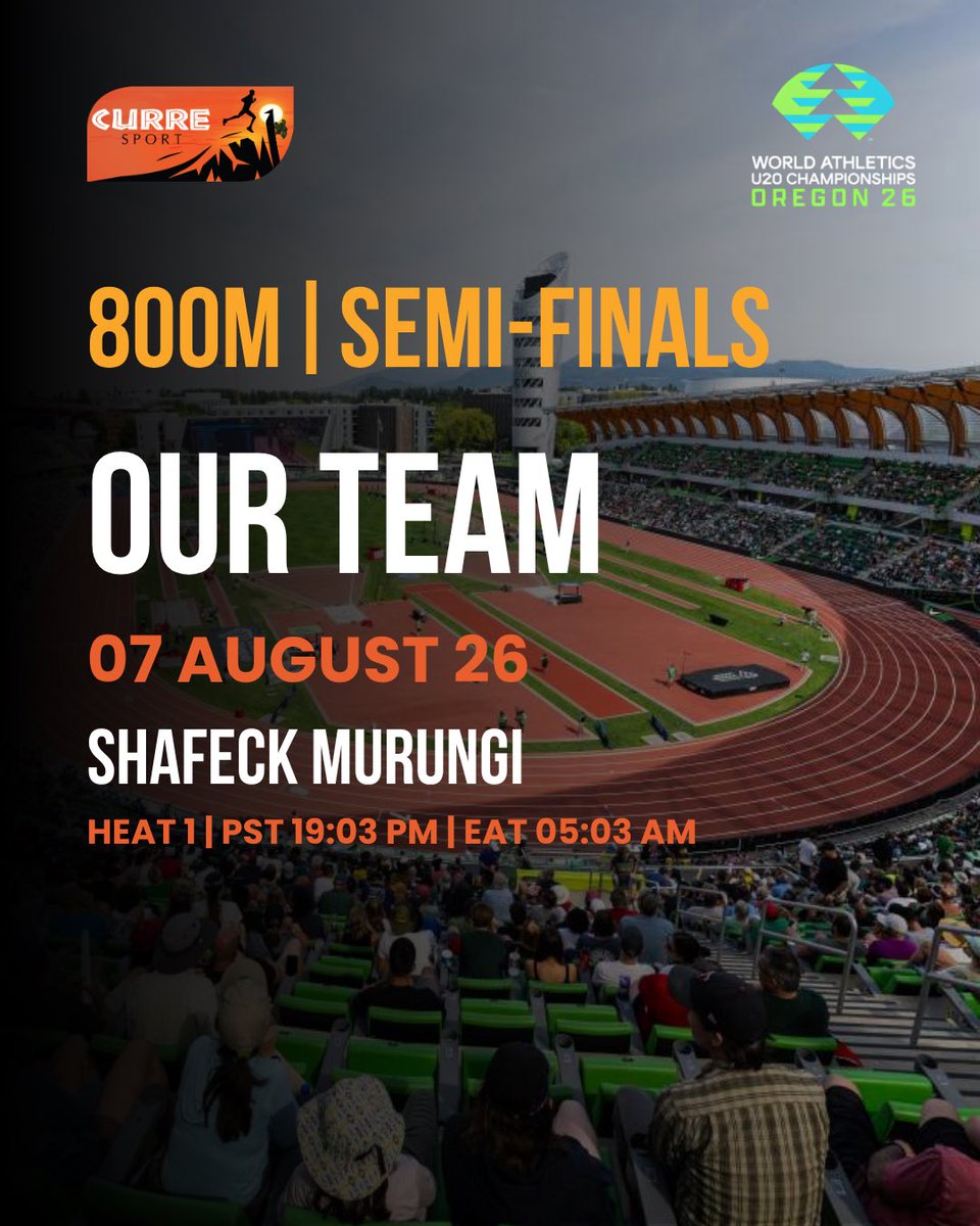 curresport's tweet photo. FINALS DAY 🏁

Three athletes. One morning. World stage.

🥇 Dan Kipyeko — 3000m Final
🥇 Abraham Cherotich — 3000m Final
🔥 Shafeck Murungi — 800m Semi-Final

5:03 AM &amp; 6:25 AM EAT. Set the alarm. Cheer loud.

#CurreSport #Oregon26 #WAU20 https://t.co/UvOKQnBxei